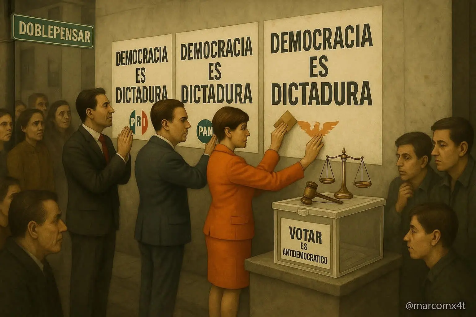Las democracias son dictaduras. El “doblepensar” del PRI, PAN y MC